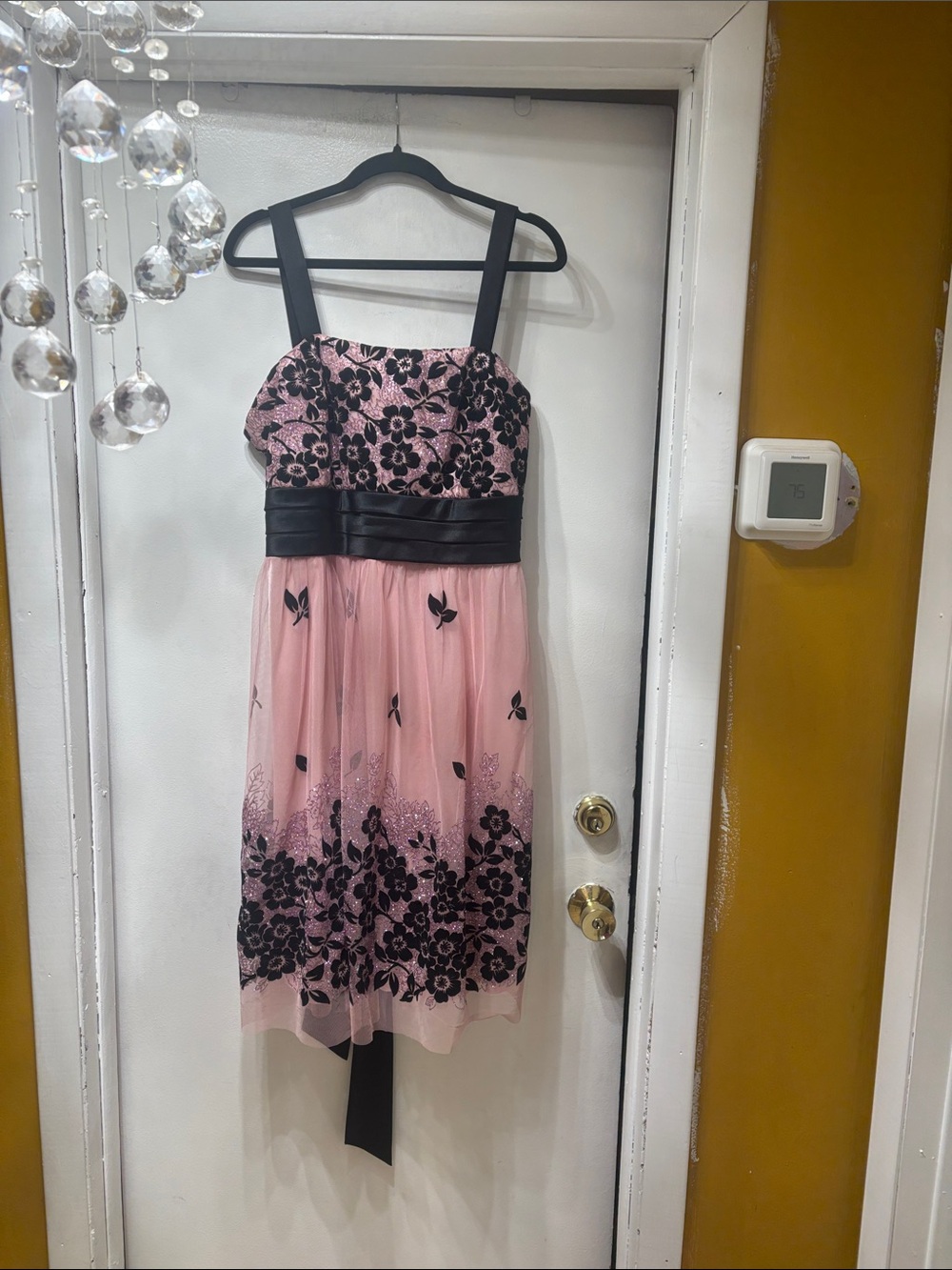 R&M Richards Pink and Black Floral Cocktail Dress
